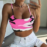 Camouflauge Printed Tank Tops Sexy Strapless Spaghetti Strap Camisole Summer Lady Cropped Tops Sleeveless Tank
