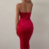 Women Sleeveless Backless Solid Bodycon Evening Party Dresses 2022 Female Slim Fit V-neck Velvet Split Midi Prom