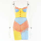 Diamond Strap Elegant Lace Patchwork Party Dresses Women Sexy Buttons Backless Mini Bodycon Dress Clubwear Vestidos