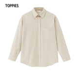 Shirts Women Long Sleeve Plain Shirts Pocket Buttons 100% Cotton Shirts Lady Thick Blouse Women's