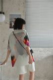 2021 Fashion Women Color Block Shirt Summer Y2k Top Short Sleeve Button Up Collared White Colorblock Designer