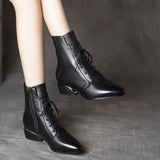 Zingj Martin Boots Women's Thick Heel British Wind Leather Boots 2023 Spring And Autumn New Short Boots Women's Fashion Women's Shoes-Outfit