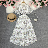Zingj Wind Temperament Sweet Broken Flower V Collar Dress Beach Vacation Snow Spinning A Word Long