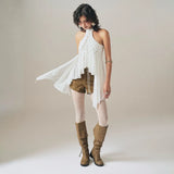 Summer Fashion New Women's Personality Hottie Street Pat Rounded Sleeveless Tie With Irregular Design Vest
