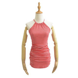 Zingj Trendy Women's Wear In Summer, The New Retro Striped Waist Trim, Pleated Skirt, Neck Tie Dress