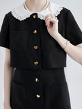 Summer Black Mini Shirt Dress Women Korean Fashion Elegant Vintage Sweet Peter Pan Collar Short Sleeve Party Vestidos