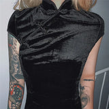 Autumn Women's New Fashion Velvet Short Cheongsam Skirt Under The Fork Bag Hip