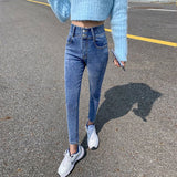 Zingj Female Autumn 2024 New Korean Version Slim Show Thin High Waist Two Buckle Elastic Small Feet Pencil Pants Tide-Outfit