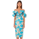 Off Shoulder Women Dress 2022 New Fashion Embroidery Bodycon Clothes Party Elegant Midi