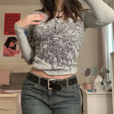 Indie Fairy Grunge Crop Top 90s Vintage Graphic Print Long Sleeve Women Crop Top Harajuku Autumn Spring Female Tees