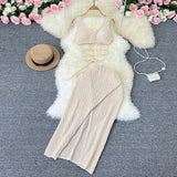 Zingj Holiday Fashion Suit Women's Vest With High Waist Slit Wrapped Hip Skirt