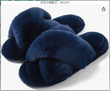 Zingj Slippers Female 2023 Autumn And Winter New Women Flat Toe Home Cross Plush Slippers- Outfit