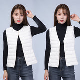 Down Vest Female 2024 New Winter Light Liner Short White Duck Velvet Vest Round Neck V Collar Two Wear-Outfit