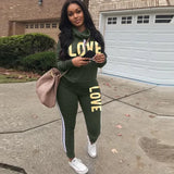 Piece Set Women Outfit LOVE Letter Print High Neck Hoodies Sweatshirt Pants Tracksuit 2020 Plus Size Streetwear Casual