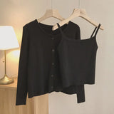 Zingj Texture Two-Piece Set Of Halter Vest Knit Cardigan Female Autumn 2024 New Women's Sweater Suit