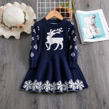 Christmas Dress Knitting Sweater Dress for Girls Winter Dress Autumn Full Sleeve Elk Deer Printing Girl Clothes New