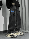 Men's Distressed Star Embroidered Loose Jeans- Outfit