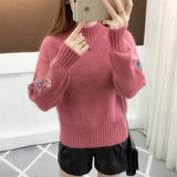 Zingj Neck Jumper Embroidered Sweater Women's 2023 Autumn New Korean Version Of Sleeves Embroidered With Long Sleeves With Loose