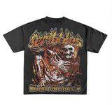 New Skull Print Mode Short-Sleeved Round-Collar Street Wash Hip-Hop Fashion Brand Retro Loose