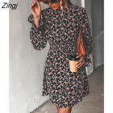 PETAL Round Neck A-Line Mini Dress For Woman Ditsy Floral Sexy Long Sleeve Party Dress 2023 Spring Autumn Female