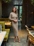 Autumn And Winter Sweater Dress Lady Knit Round Collar Pit Solid Color Tight Dress
