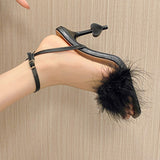 Zingj With High Heels 2024 Summer New Thin-Heeled Square Toe Style Large-Size Hairy