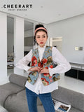 Spring 2022 Fashion Tweed Vest Women Coat Floral Print Waistcoat Korean Fashion V Neck Button Up Vest Jackets