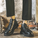 Zingj Size Martin Boots Men's Shoes Winter Plus Down High Top Boots Men's Fashion Shoes Midtop British Wind Leather Boots