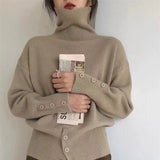 Zingj Lazy Wind Design Sense Buckle Pile Collar Loose Head Sweater Female Autumn Dong New Add Thick Warm Head Sweater-Outfit