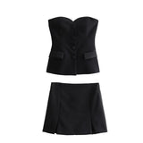 Women's Clothing 2025 Spring New Sexy 4 Color Tight Single-Breasted Breast Small Vest + Short Skirt