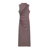 Women's Clothing 2025 Spring New Sleeveless Wrinkles Decorated Semi-High Collar Net Fan Flute