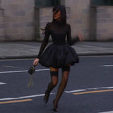 Black Turtleneck Sheer Long Sleeve Satin Mini Dress- Outfit