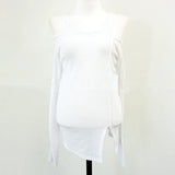 Off Shoulder Long Sleeve White Black Ladies T shirt 2021 Summer Fashion Casual Solid Tops Women Thin T-shirt See
