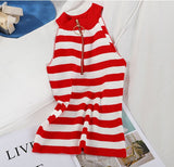 Summer Women Slim Knitting Off-shoulder Tank Crop Tops Female Knitted Camisole Cropped Sleeveless Short T-shirts