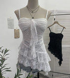 Real Shoot Sweet Spice Girls Irregular Lotus Side With Chest Pad Sling Vest Sexy Lace Sleeveless Top