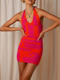 Print Short Summer Dress Women 2022 Backless Halter Bodycon Dress Sexy Club Party Mini Dress Beach Green