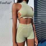 2021 Summer Women Set Sport Suit Black Crop Top And Sexy Biker Shorts Fashion Streetwear Outfit Casual Two Piece