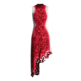 2025 New High-End Waveside Irregular Mid-Scrapid Design Squint Splicing Gradient Sleeveless