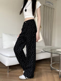 Zingj Design Sense Wave Dot Straight Leg Jeans Female Spring And Summer Vintage Pleated High Waist Mop The Floor Pants Wide Leg Pants