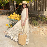 Zingj Summer New Style Hanging Neck Dress Lace Hollow Out Seaside Holiday Heavy Industry Pendant Feeling Skirt Beach Dress