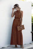 Dot Printed Lace Up Halter Tied Long
