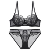 Sexy Petal Shape Ultra-thin Cup Bra Set Push-up Underwear Set Embroidery Brassiere Gather Bra Plus Size Lace Lingerie