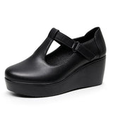 With Round Head Slope And Soft Soles Of Mother Leather Shoes Spring And Autumn Waterproof Table Thick-Soled Loose Cake Shallow Magic Stick Single Shoes