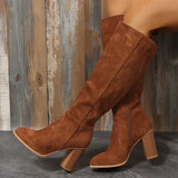 Coarse And Velvet High-Chamed Knight Boots Women But Knee Round Head High And Pointed Boots