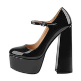 Onlymaker Women Pumps Mary-Jane Platform Black Pink Chunky 16CM High Heels Ankle Strap Dress Party Hoof Heel Plus Size