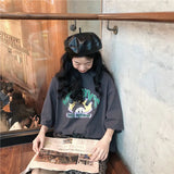 Women Printed Korean Style Loose O-Neck All-match Trendy High Quality Kawaii Womens Summer Breathable Female Soft