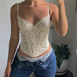 y2k Corset Tops Women Sleeveless Short Summer Crop Top Shirt 2022 New Party T-shirts Sweet Aesthetic Floral Lace