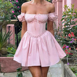 Short Puff Sleeve Corset Mini Dress-Outfit