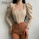 2021 Autumn Winter Corset Crop Top Women Tube Bustier Black Khaki Sexy Casual Y2K Long Sleeve T Shirts Party