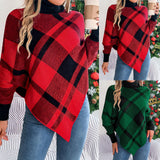 Autumn And Winter Casual Lattice High-Neck Long Sleeve Fight Sweater Christmas Women's